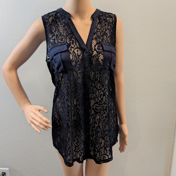Maurices Tops - NWOT Navy Blue Lace Button Up Tank Top Maurices